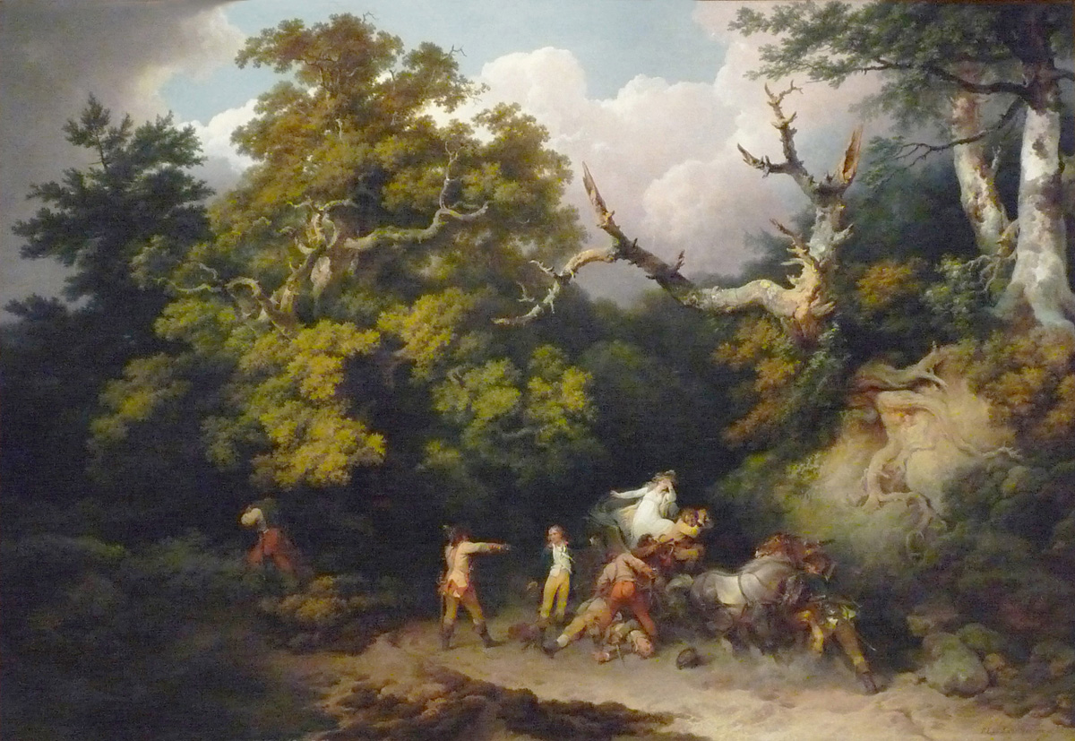 bandits attacking travellers in a forest of germany